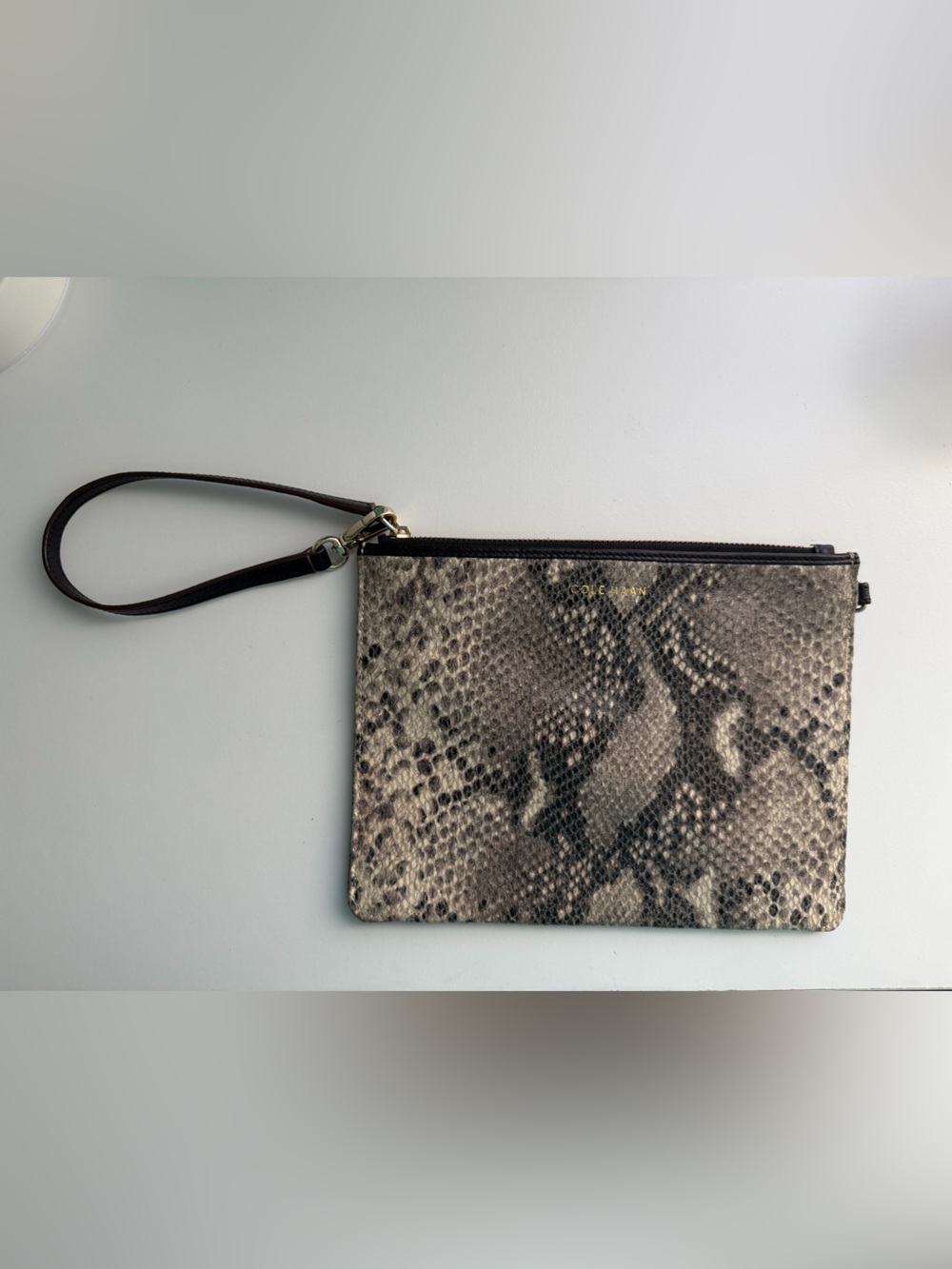 Cole Haan Python Snakeskin Print Leather Wristlet Clutch